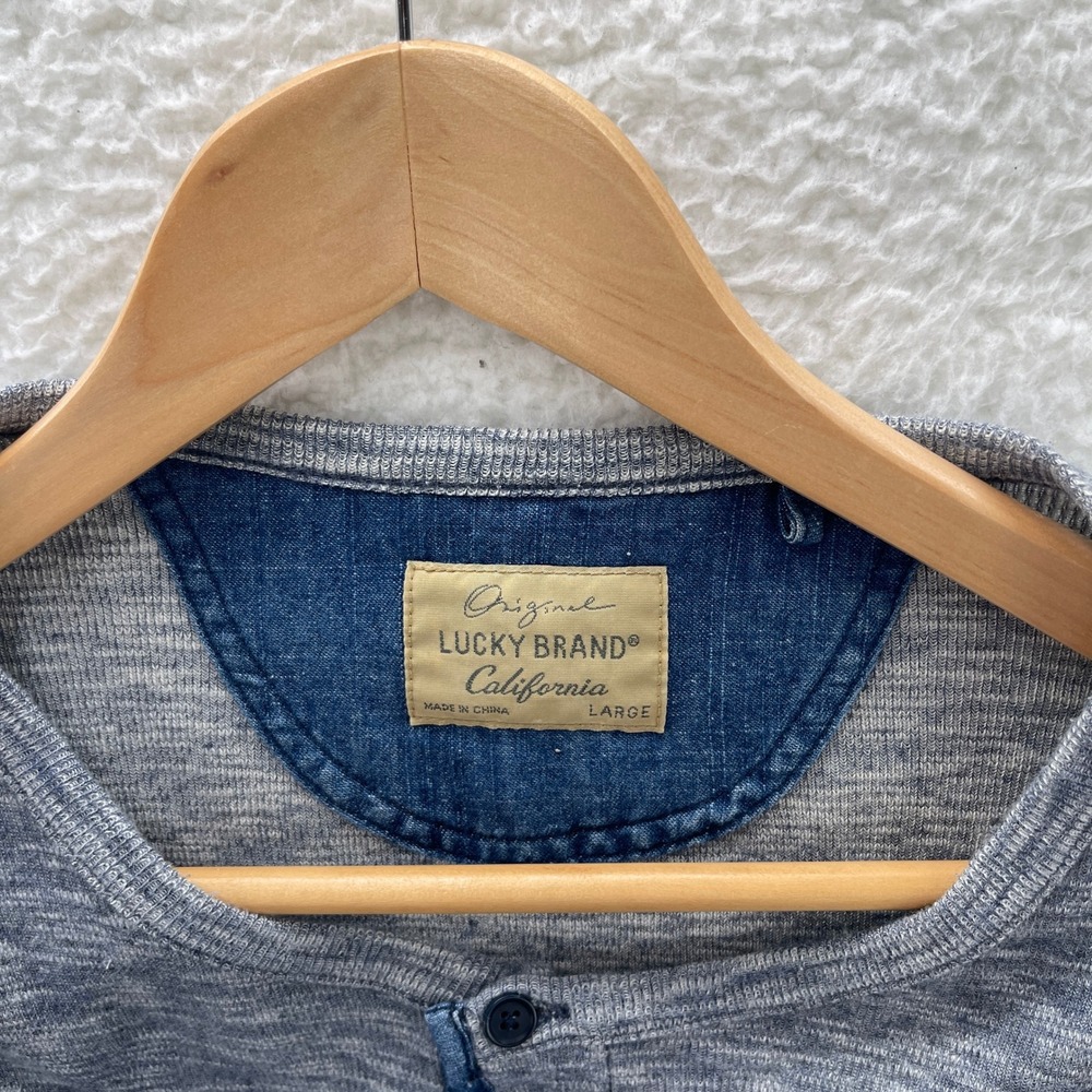 Lucky Brand Shirt Mens Large Blue Waffle Knit Thermal Henley Y2K Outdoor Grunge - Picture 4 of 8